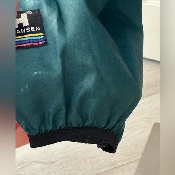 Vntg HELLY HANSEN M Jacket Mens Hooded 1/2 Zip Nylon Windbreaker Pullover Green - Picture 13 of 13